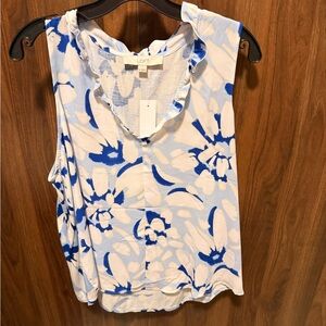 NWT LOFT Blue Floral Sleeveless Blouse, Size XL